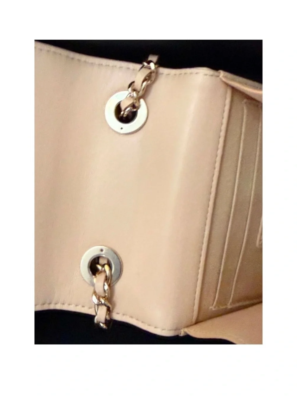 CHANEL Beige Quilted Lambskin Mini Chain Shoulder Bag with Gold CC